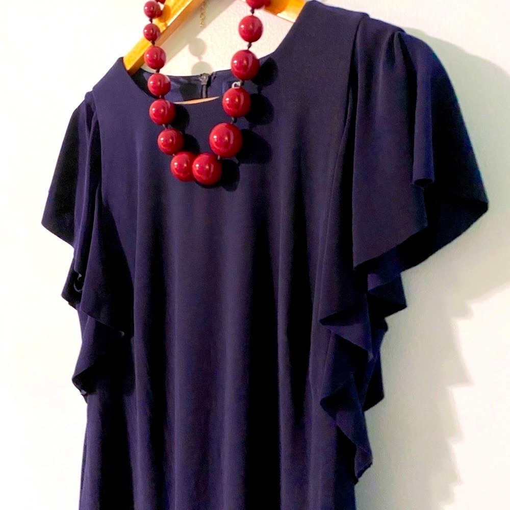 Chaps Ruffled Sleeve Dress in Navy